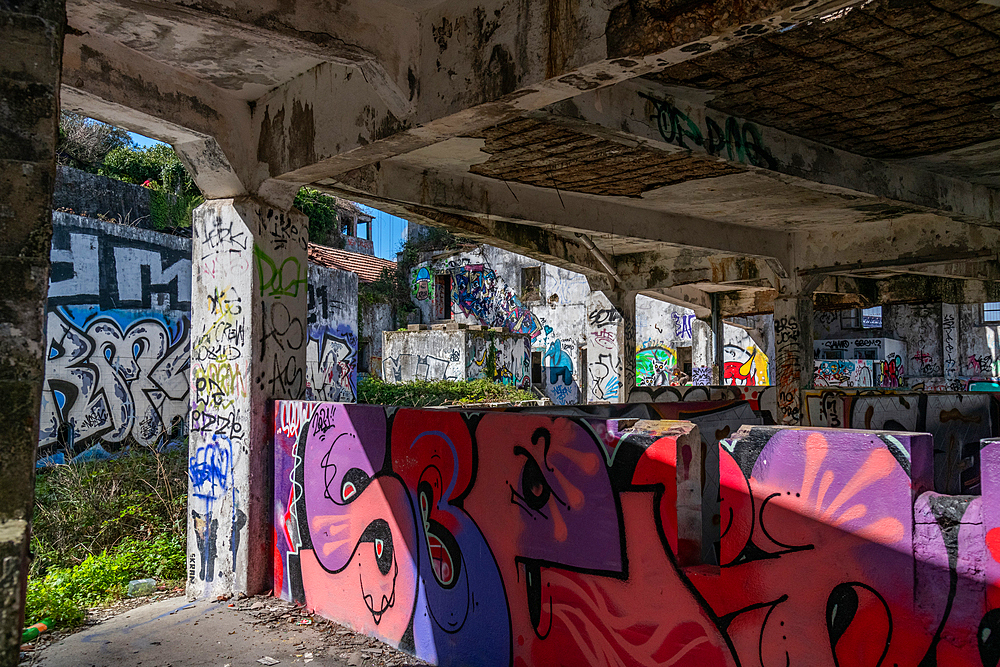 Graffiti at Arialva on the banks of the Tagus, Lisbon, Portugal, Europe