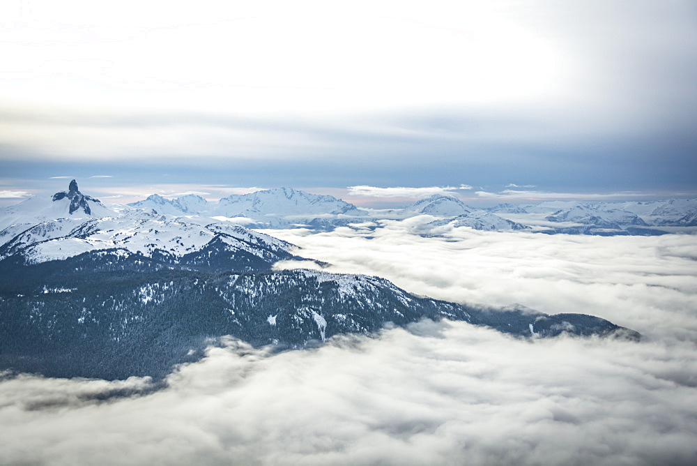 Wide angle view of Black Tusk from the Peak of Whistler Mountain, British Columbia, Canada, North America