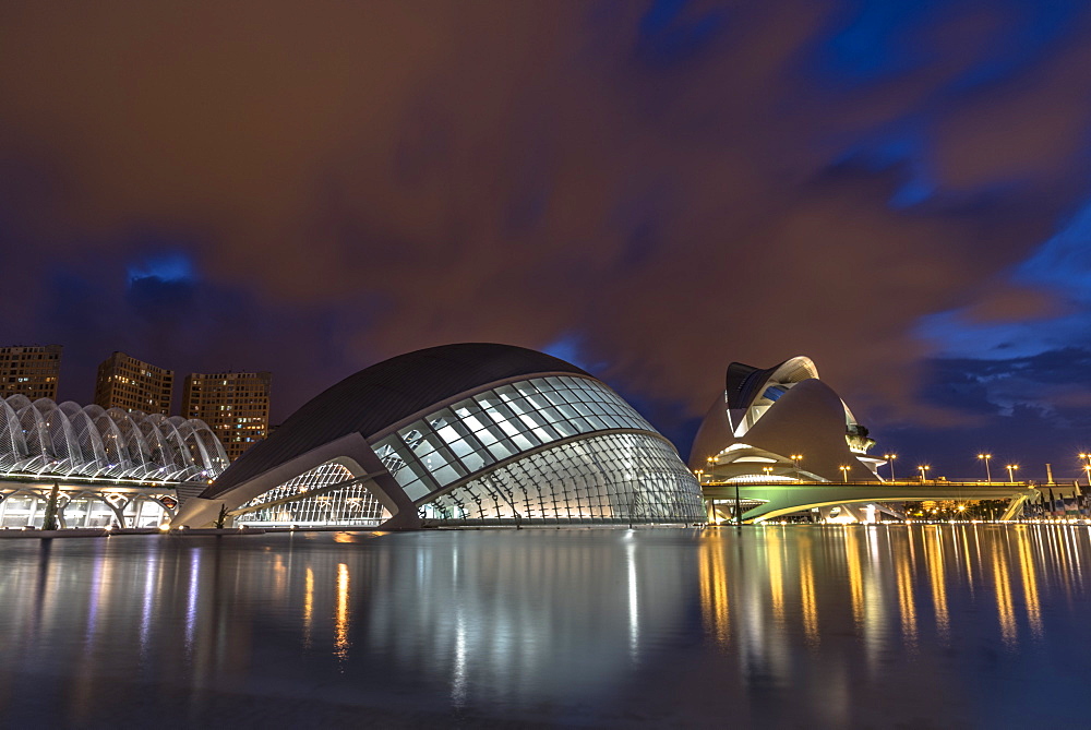 City of Arts and Sciences at night, Valencia, Spain, Europe