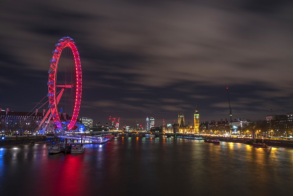 The view of the London Eye, River Thames and Big Ben from the Golden Jubilee Bridge, London, England, United Kingdom, Europe