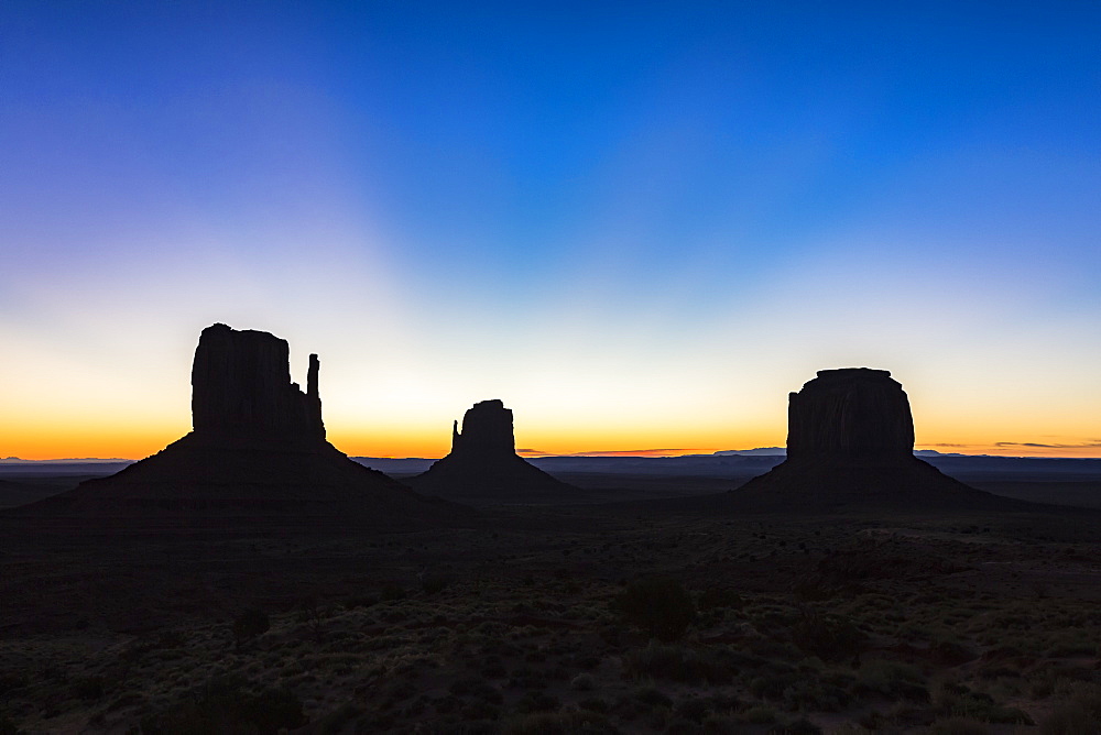 Monument Valley at dusk, Navajo Tribal Park, Arizona, United States of America, North America