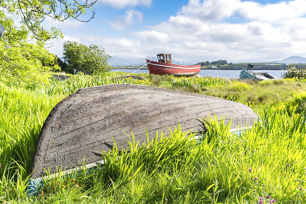 Wooden fishing boats in Roundstone, County Galway, Connacht province, Republic of Ireland, Europe