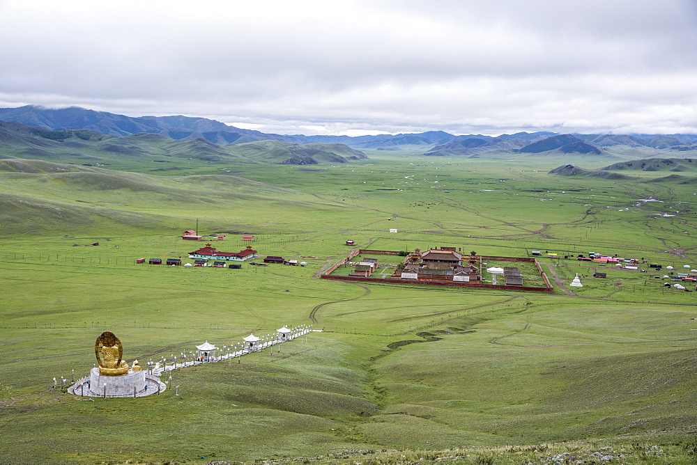 Amarbayasgalant Monastery from above, Mount Buren-Khaan, Baruunburen district, Selenge province, Mongolia, Central Asia, Asia