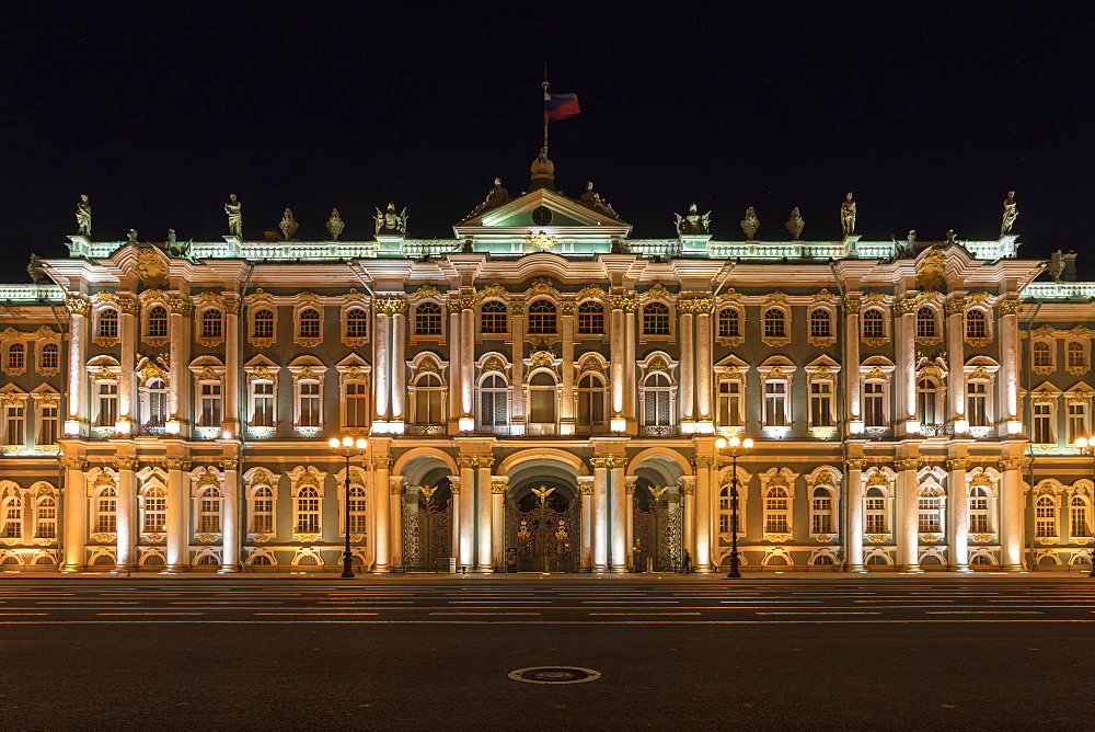 Winter Palace at night in St. Petersburg, Russia, Europe