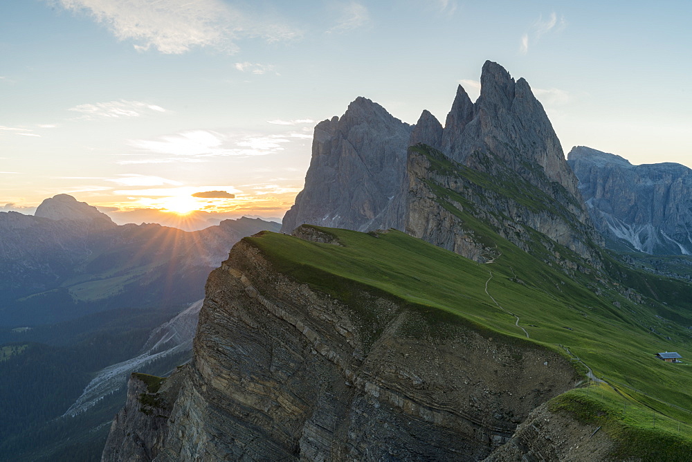 Seceda mountain at sunrise in Italy, Europe