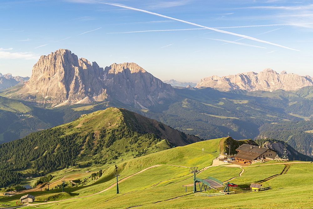 Funicular railway of Seceda mountain in Italy, Europe