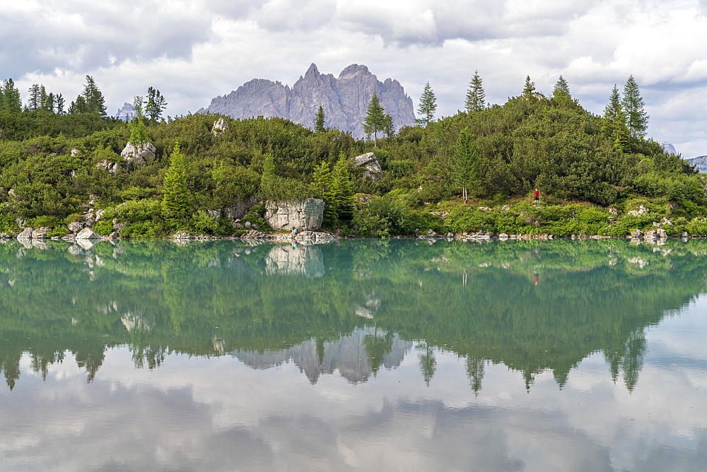 Lake Sorapis by Cadini mountain group on Cortina d'Ampezzo, Italy, Europe