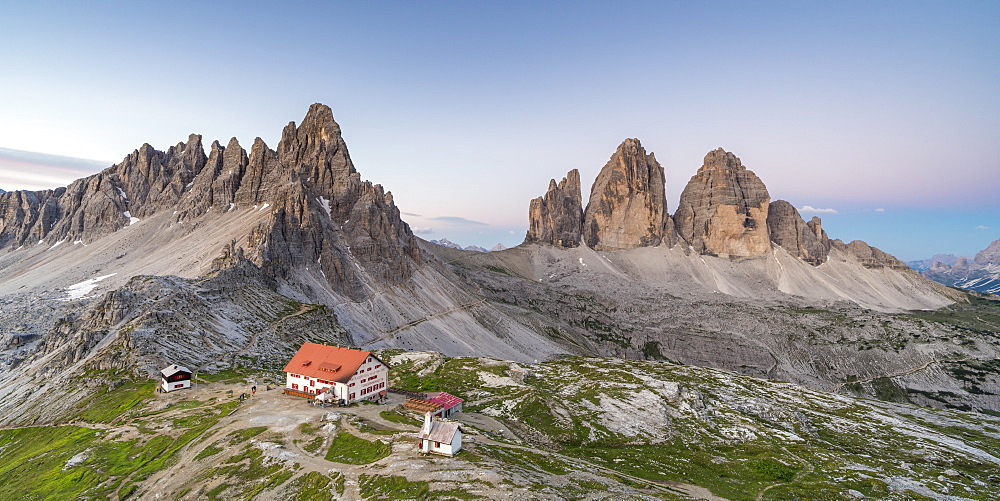 Dreizinnen hut by Mount Paterno and Three Peaks of Lavaredo in Italy, Europe