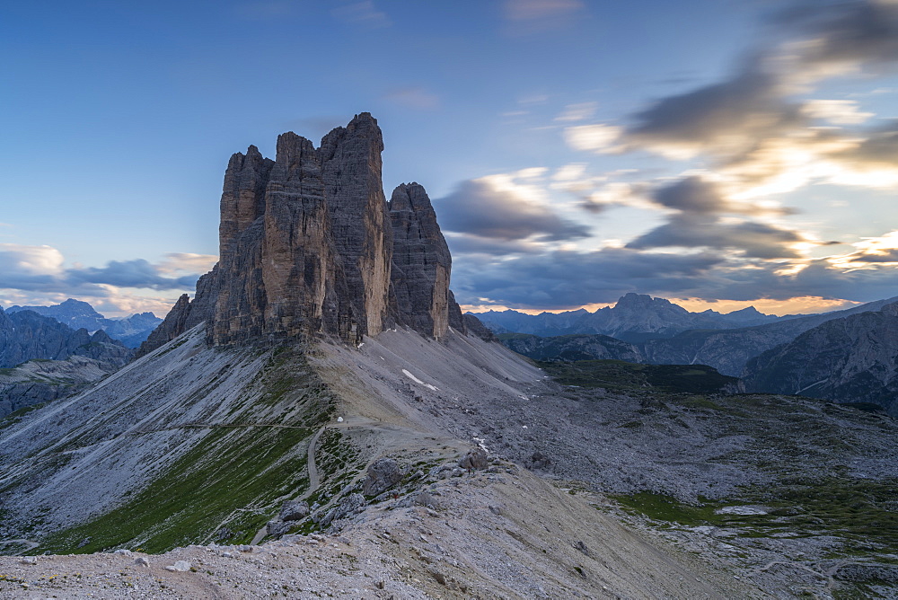 Three Peaks of Lavaredo at sunset in Italy, Europe