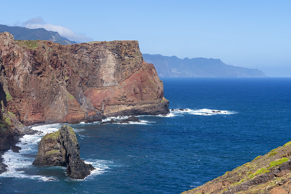 Rocks and cliffs on the Atlantic Ocean at Point of St. Lawrence. Canical, Machico district, Madeira, Portugal, Atlantic, Europe