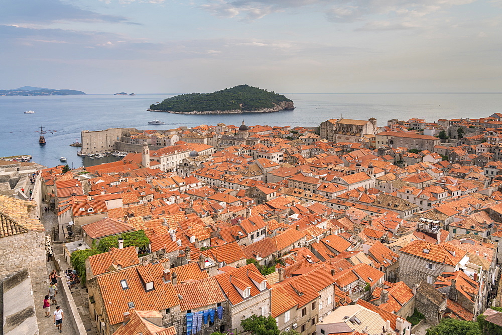 View over the old town and Lokrum island in summer, Dubrovnik, UNESCO World Heritage Site, Dubrovnik-Neretva county, Croatia, Europe