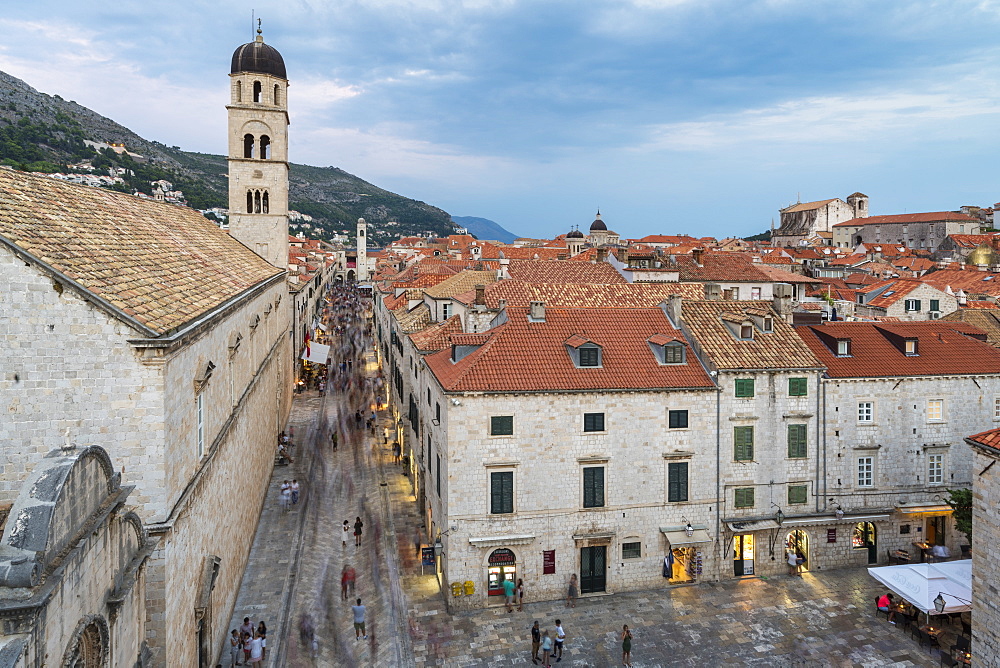 View of the Franciscan Monastery and its bell tower at dusk, Dubrovnik, Dubrovnik-Neretva county, Croatia, Europe