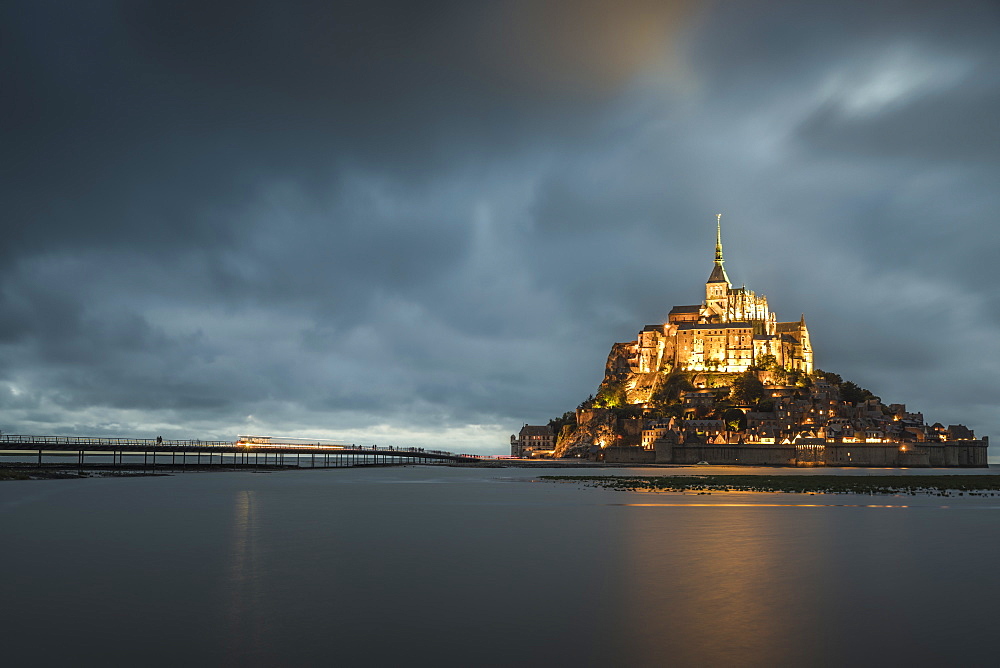 Cloudy sky at dusk, Mont-St-Michel, UNESCO World Heritage Site, Normandy, France, Europe