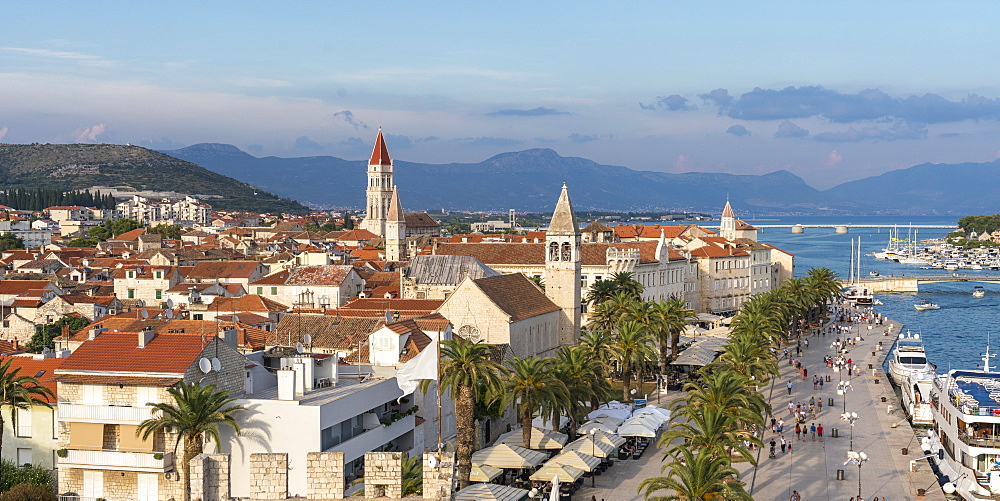 View of the old town and seafront from Karmelengo tower, Trogir, Split-Dalmatia county, Croatia, Europe