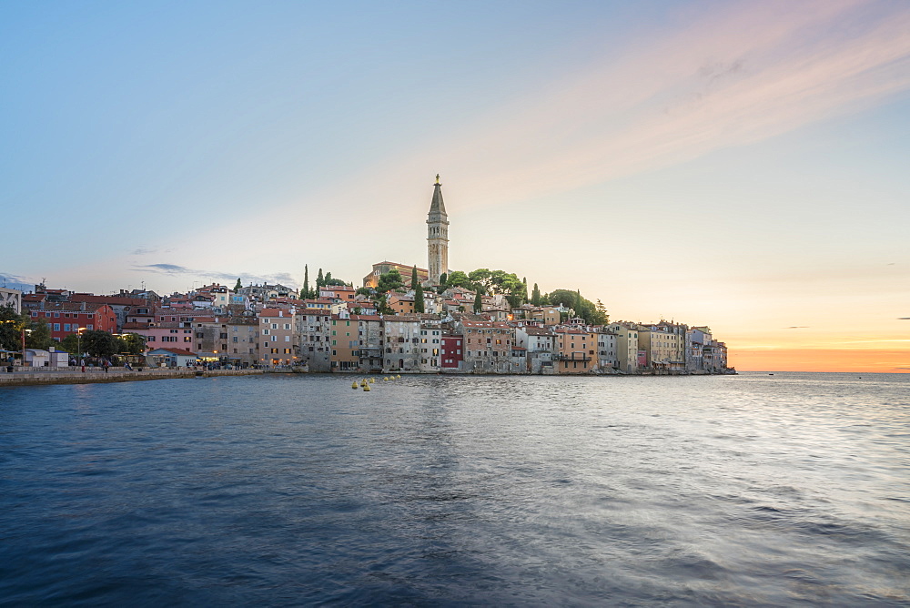 The old town at sunset, in summer, Rovinj, Istria county, Croatia, Europe