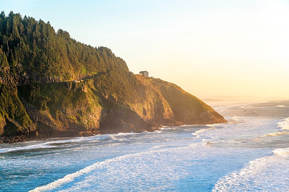 Sealion Point shot from Heceta Head at sunset, Florence, Lane county, Oregon, United States of America, North America