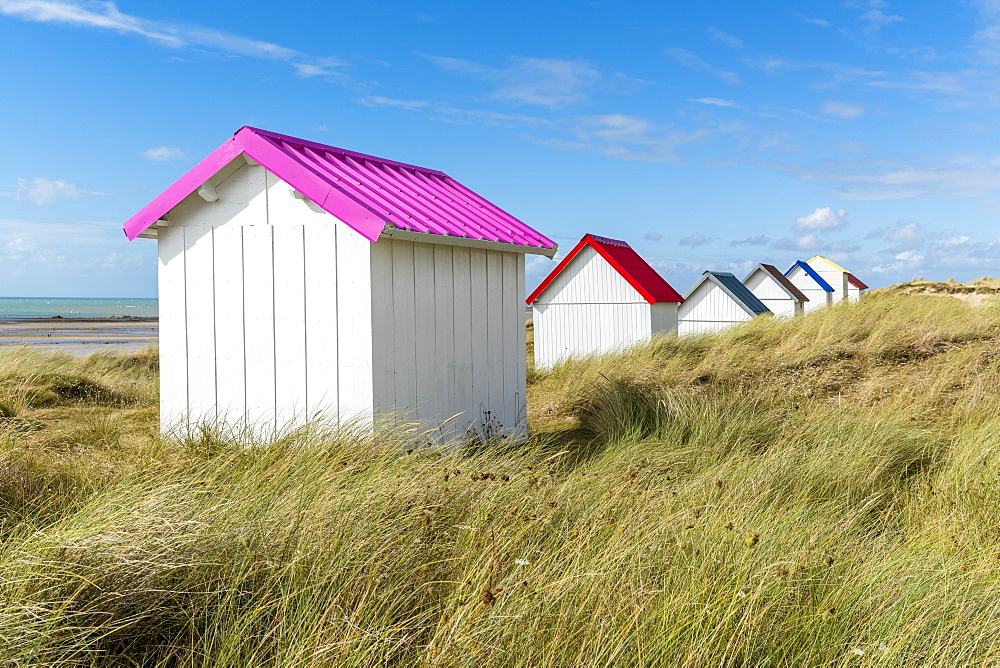 Beach huts, Gouville-sur-Mer, Normandy, France, Europe