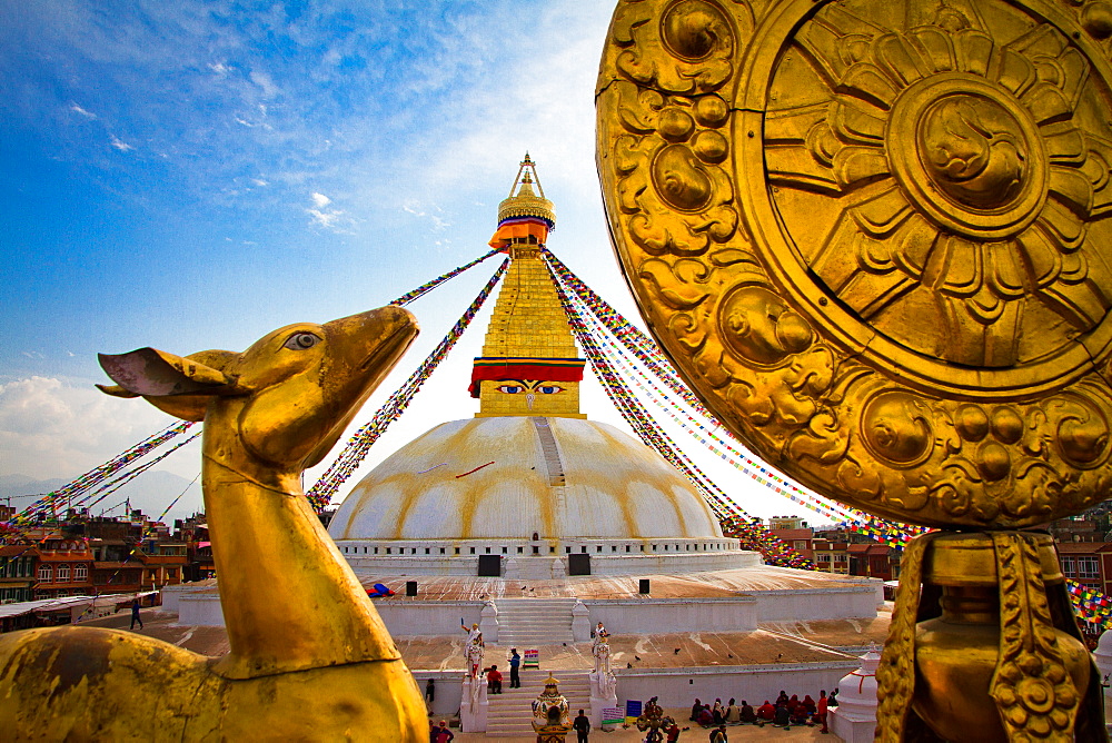 Golden deer statue of Boudhanath Stupa, UNESCO World Heritage Site, Kathmandu, Nepal, Asia