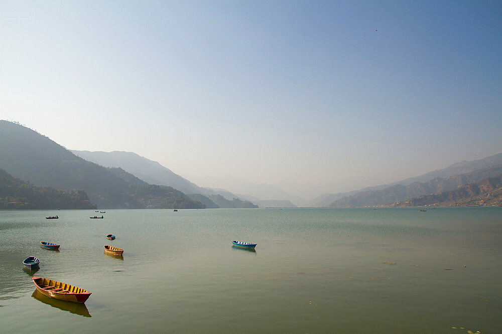 Boats on Fewa Lake (Phewa Lake), Pokhara, Pokhara Valley, Nepal, Asia