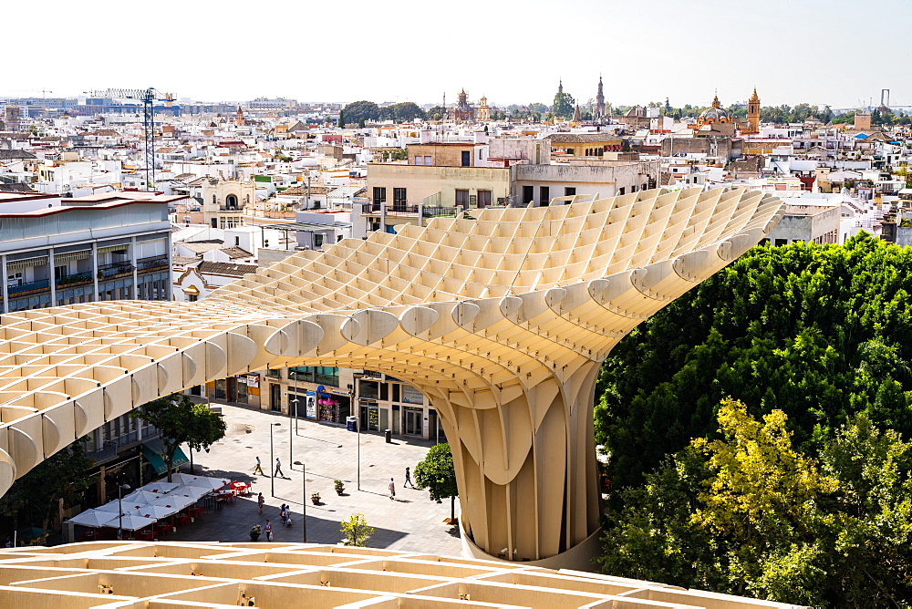 The elevated walking platform of Seville's Metropol Parasol in La Encarnacion Square, Seville, Andalusia, Spain, Europe