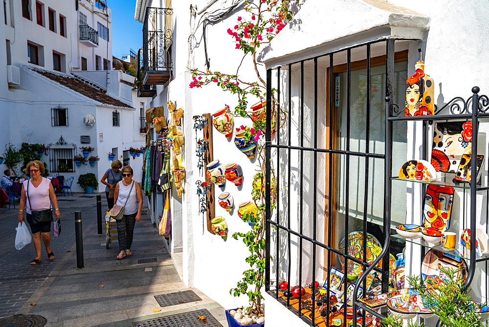 The outside of a quaint shop in the historic town of Mijas Pueblo, Costa del Sol, Andalusia, Spain, Europe