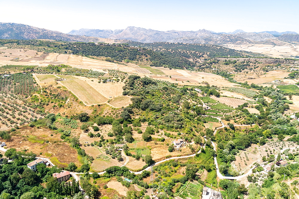 Andalusian countryside viewed from the town of Ronda, Malaga province, Andalusia, Spain, Europe