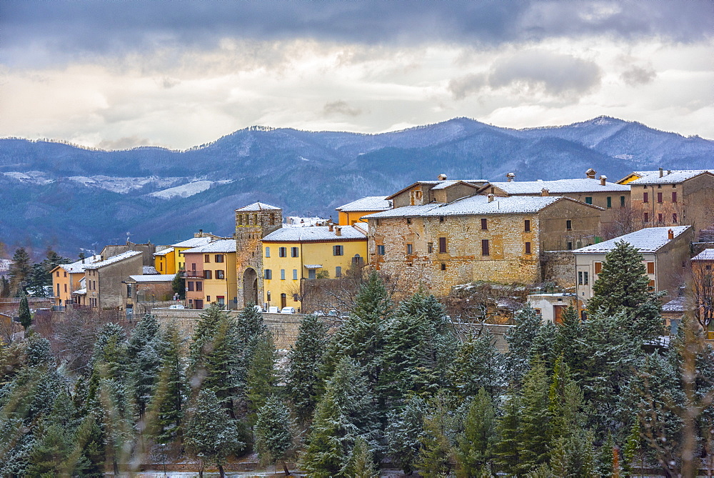 Costacciaro at sunset, Monte Cucco Park, Apennines, Umbria, Italy, Europe