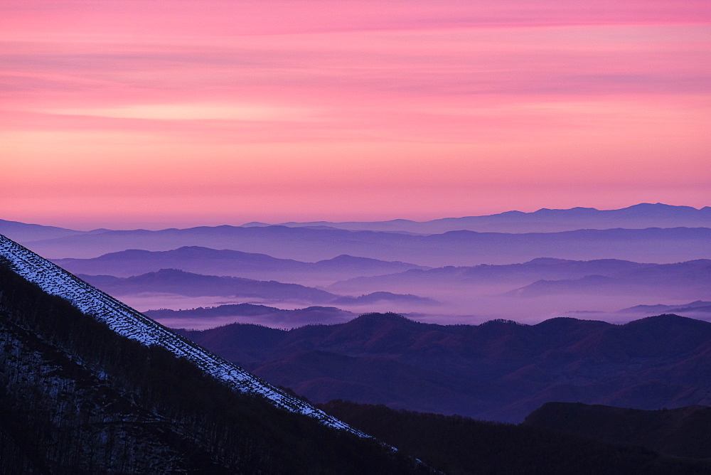 Monte Catria, Apennines, ridges at sunrise, Umbria, Italy, Europe