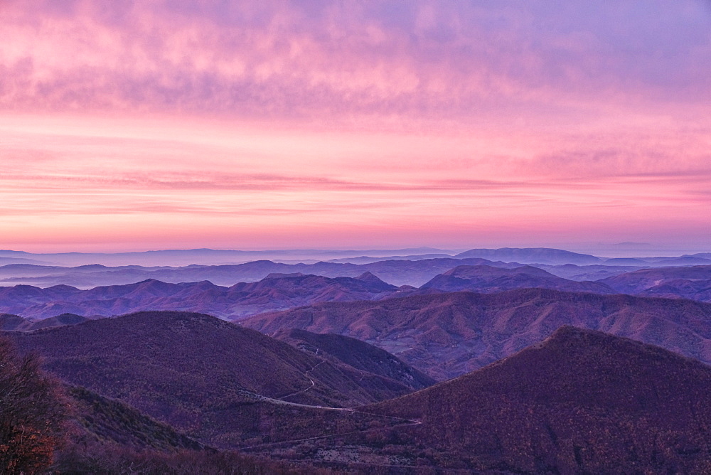 Monte Catria, the Apennines, ridges at sunrise, Umbria, Italy, Europe