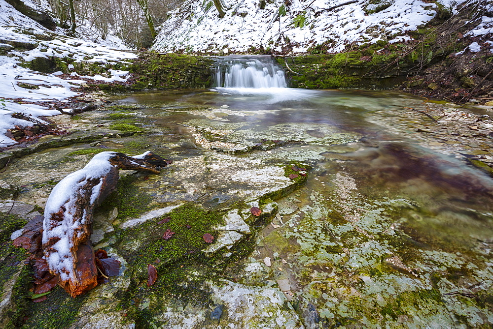 Rio Freddo river in Monte Cucco in winter, Apennines, Umbria, Italy, Europe