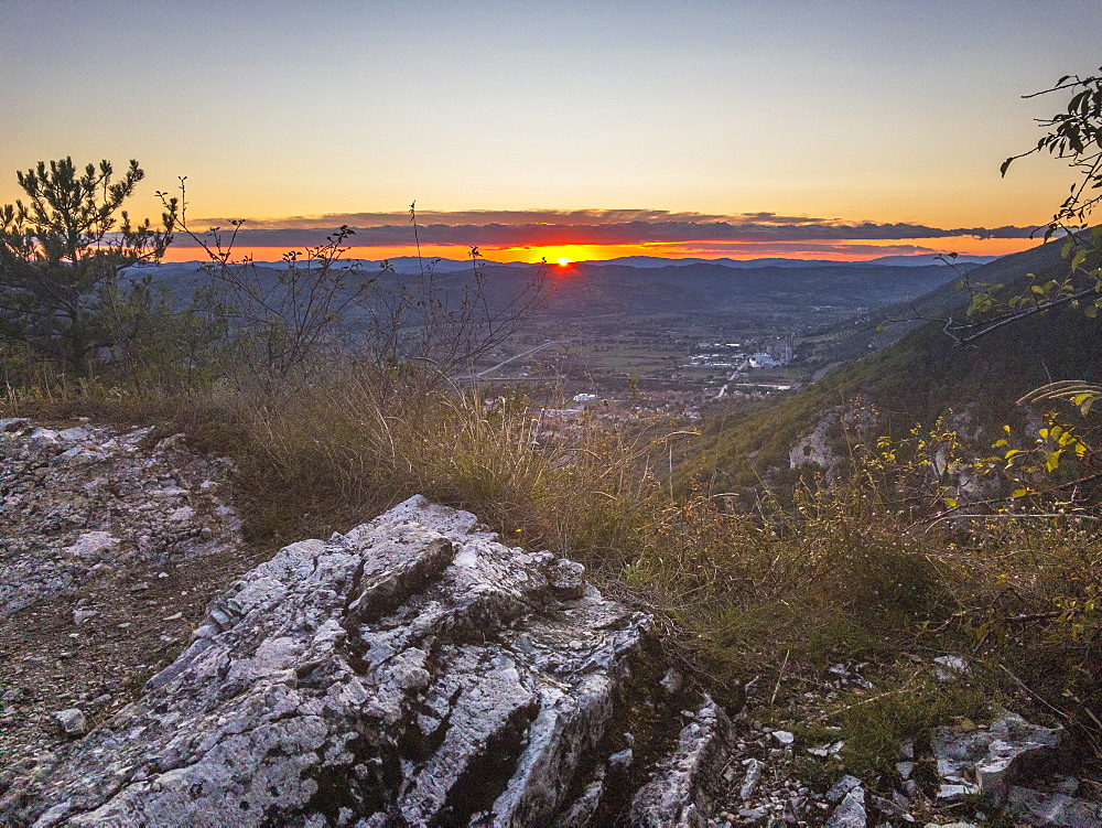 Sunset from the countryside in autumn, Gubbio, Umbria, Italy, Europe