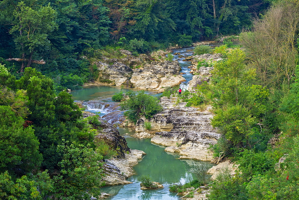 Marmitte dei Giganti canyon on the Metauro River, Fossombrone, Marche, Italy, Europe