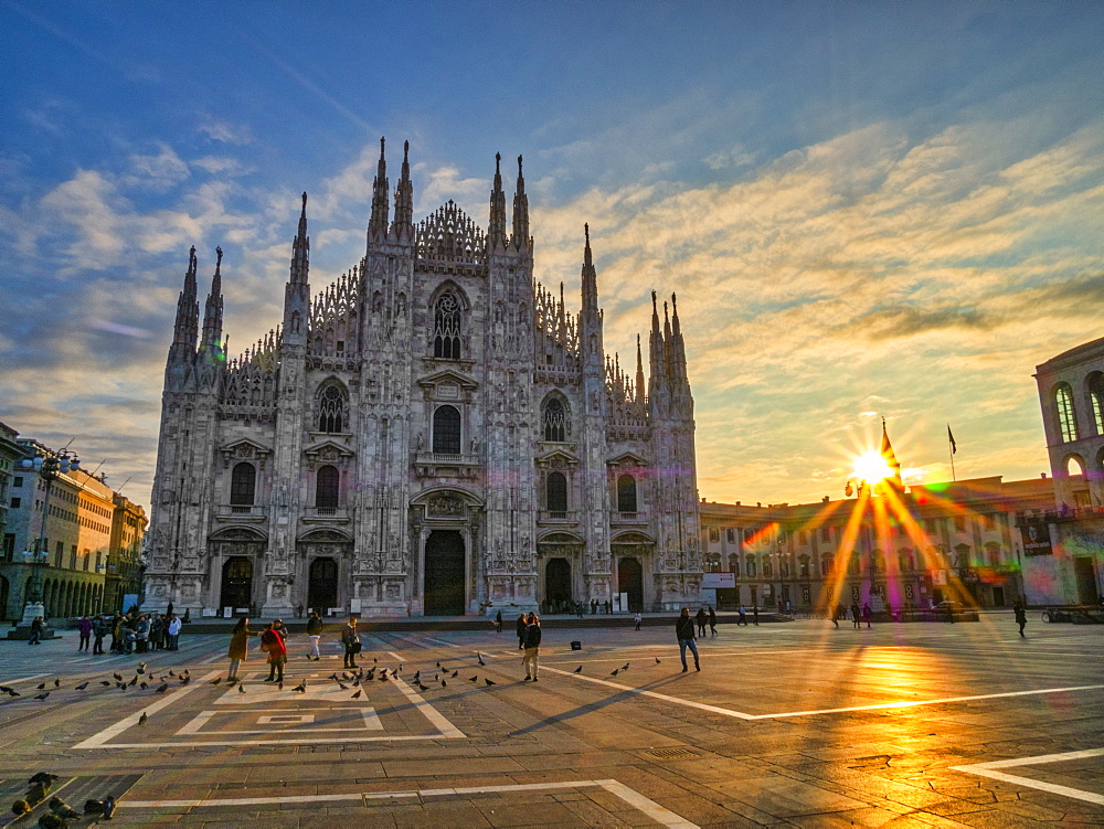 St. Mary of Nativity Cathedral (Duomo) at sunrise, Milan, Lombardy, Italy, Europe