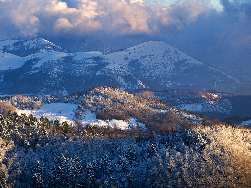 Snow on the Apennines in winter, Gubbio, Umbria, Italy, Europe