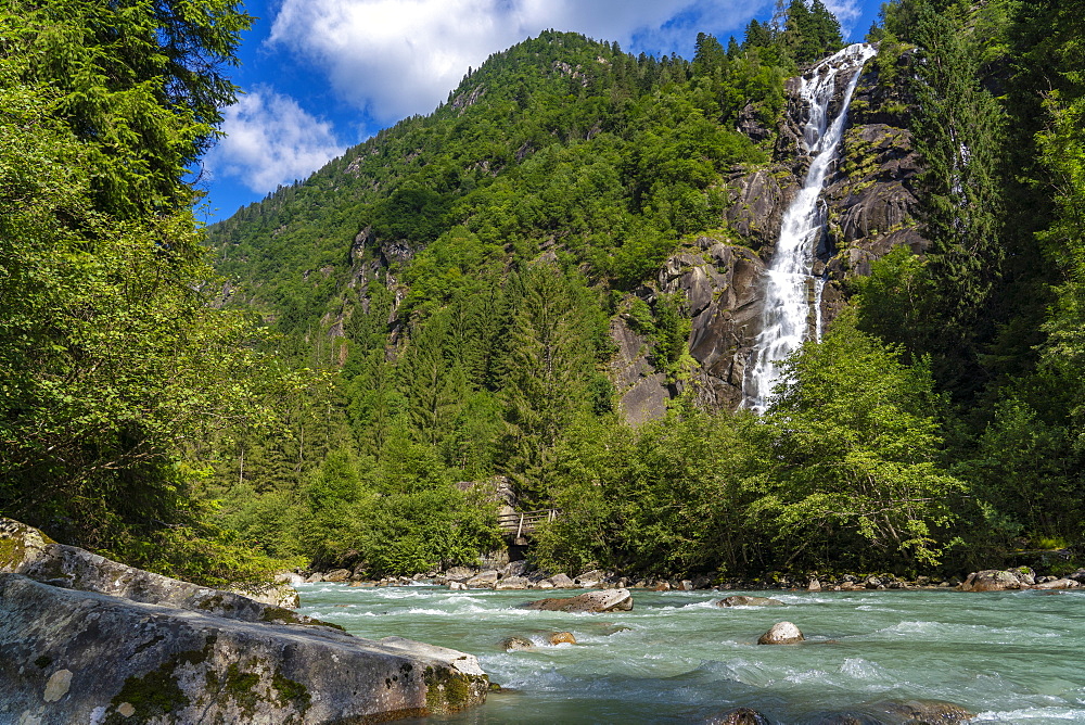 Nardis Waterfall and Sarca River, Genova Valley, Trentino, Dolomites, Italy, Europe