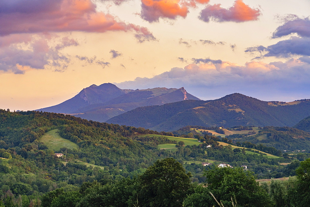 Countryside at sunset, Marche, Italy, Europe