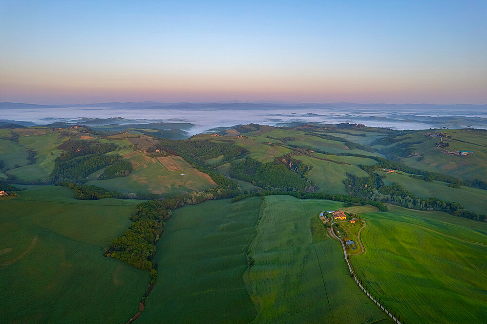 Sunrise in spring, Orcia Valley, Tuscany, Italy, Europe