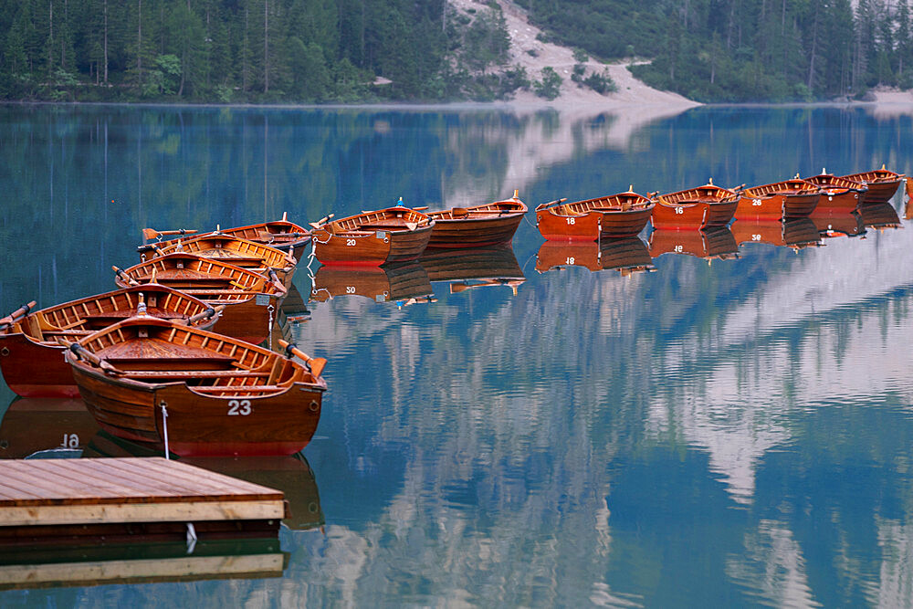 Boats, Lake Braies, Dolomites, Alto Adige, Italy, Europe