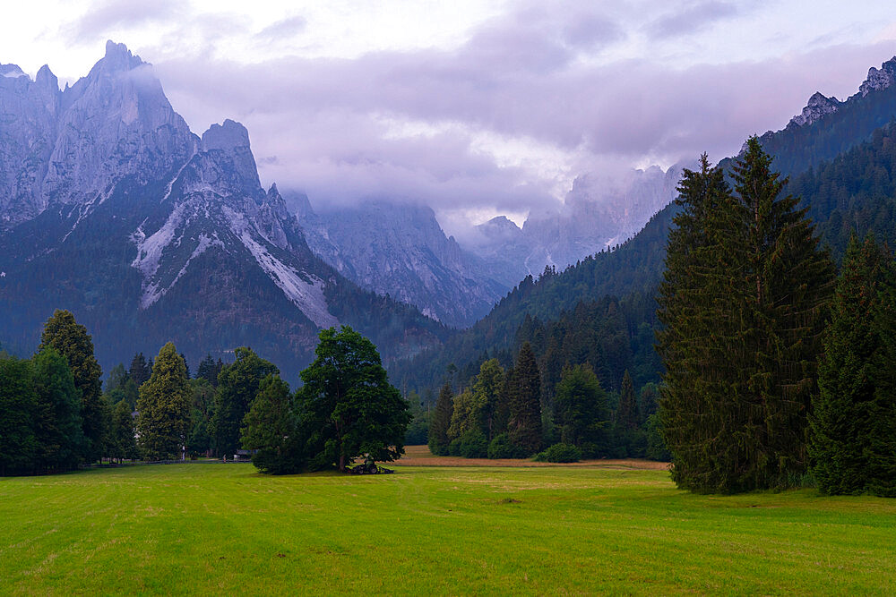 Pale di San Martino mountain range at sunset, Canali Valley, Dolomites, Trentino, Italy, Europe