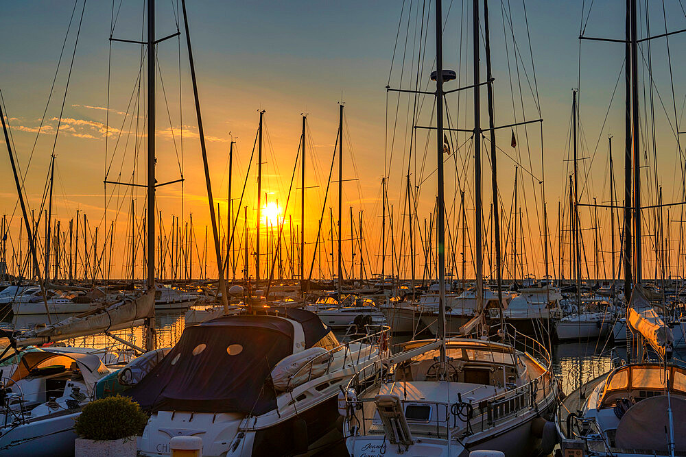 Marina at sunset, Punta Ala, Tuscany, Italy, Europe