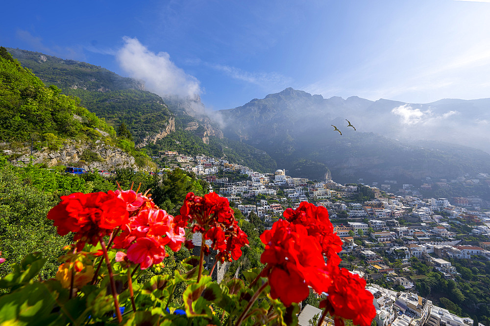 View of the town in Spring, Positano, Amalfi Coast (Costiera Amalfitana), UNESCO World Heritage Site, Campania, Italy, Europe