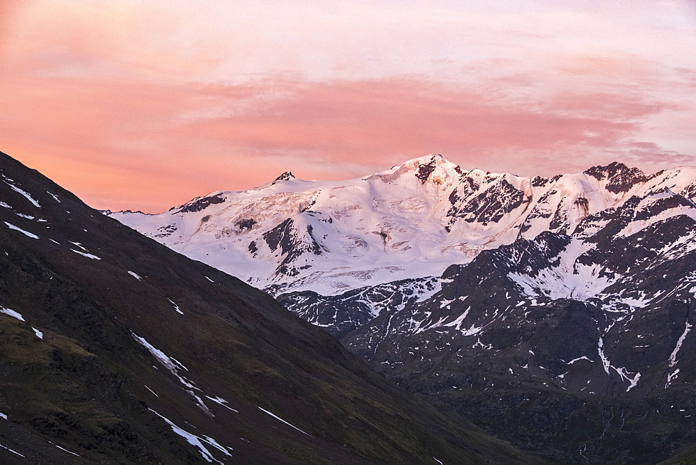 Glacier Forni at sunrise, Valfurva, Lombardy, Italy, Europe