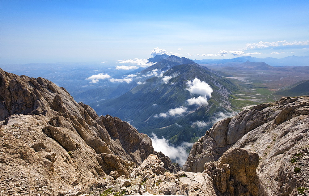 Panorama from the summit of Corno Grande peak, Gran Sasso e Monti della Laga National Park, Abruzzo, Italy, Europe