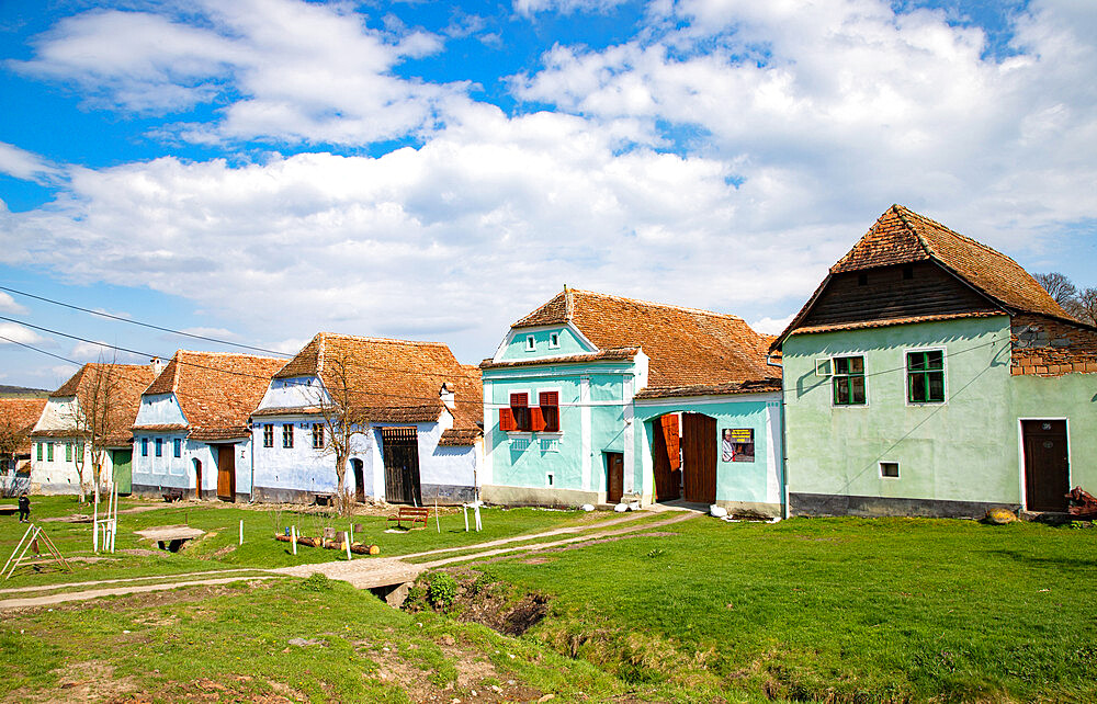 Colourful houses in Viscri, UNESCO World Heritage Site, Transylvania, Romania, Europe