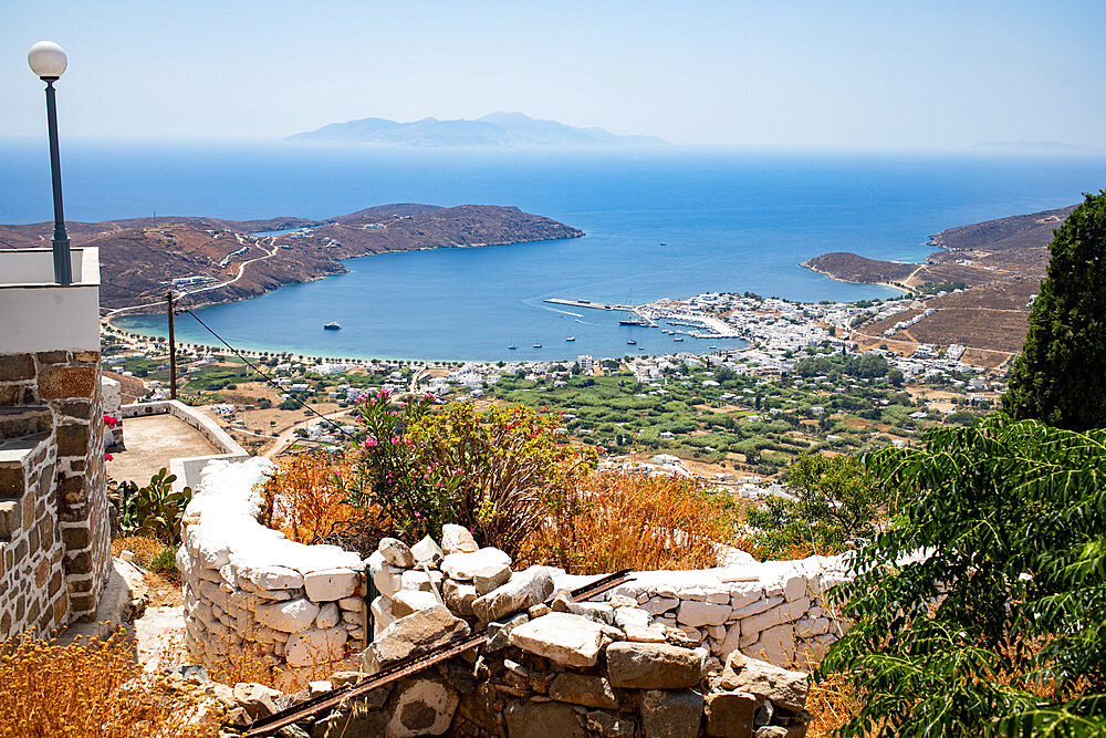 View over Livadi Bay from Pano Chora, Serifos, Cyclades, Aegean Sea, Greek Islands, Greece, Europe