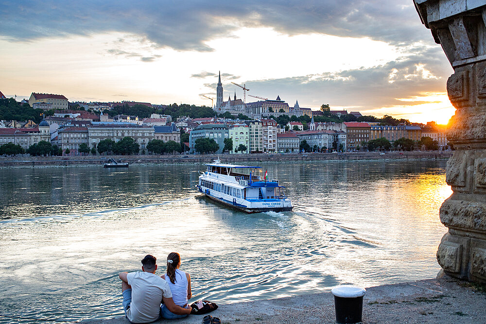 Sunset over Buda side of the River Danube, Budapest, Hungary, Europe