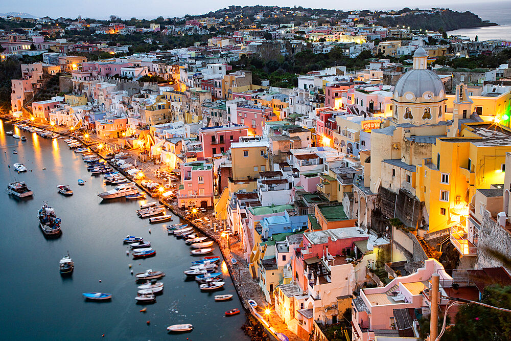 Beautiful Italian island Procida famous for its colorful marina, tiny narrow streets and many beaches