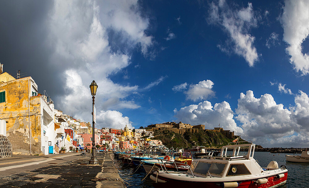 Beautiful Italian island Procida famous for its colorful marina, tiny narrow streets and many beaches