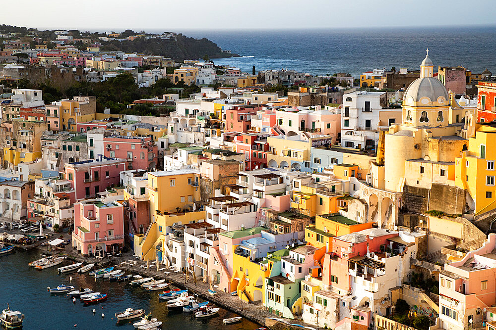 Beautiful Italian island Procida famous for its colorful marina, tiny narrow streets and many beaches