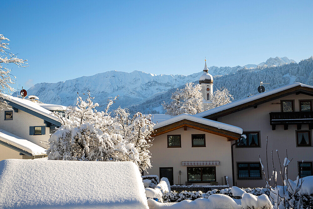 Wintertime with big snow in the Bavarian Alps, Garmish-Partenkirchen, Germany, Europe